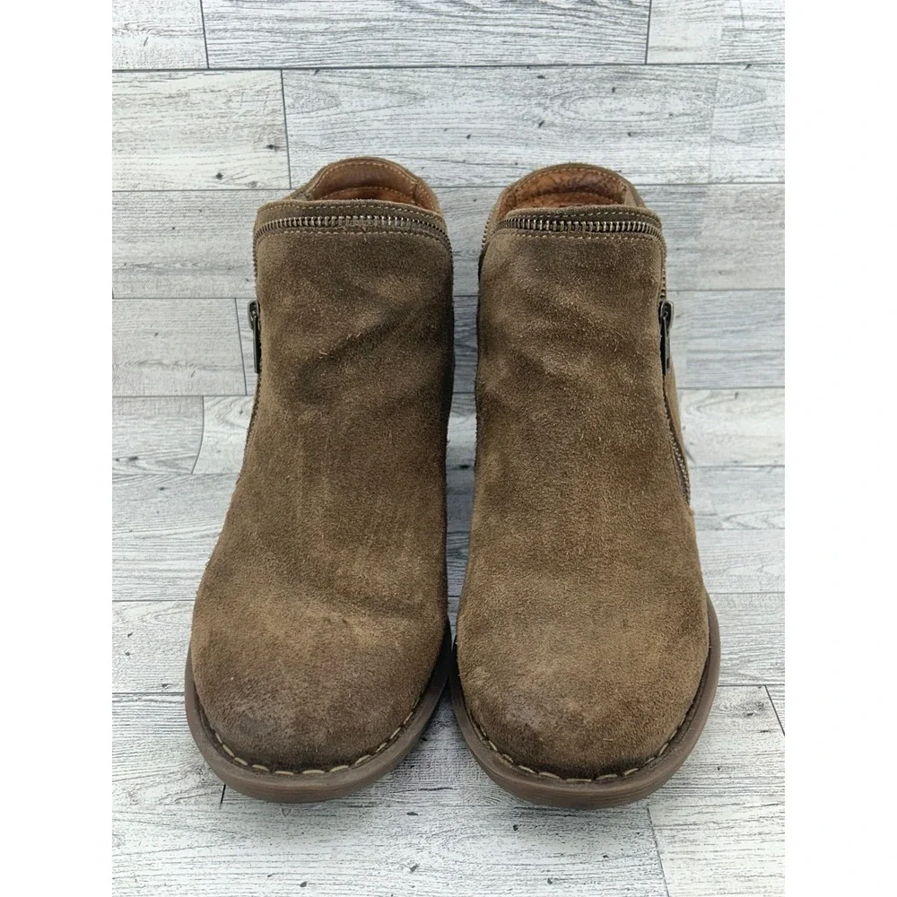 Born Brown Suede Ankle‎ Boots Dual Zipper Block Heel Booties Men US 9.5 EU 41
